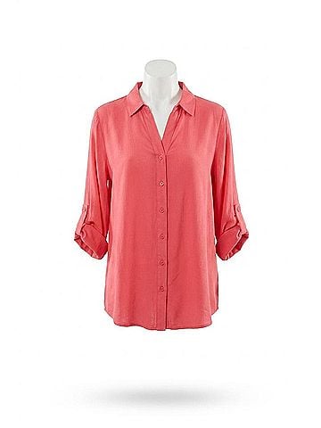 Renuar Roll-Tab Sleeves Woven Blouse in Geranium (view 1)