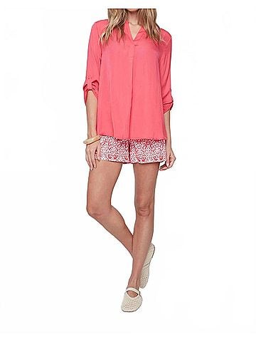 Renuar Roll-Tab Sleeves Woven Blouse in Geranium (view 2)