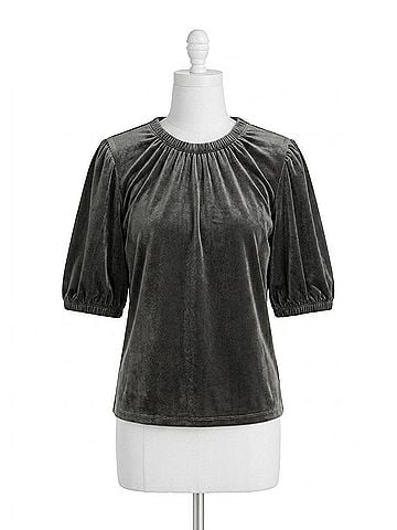Ivy Jane Velvet Rouched Neck Top in Black (view 1)