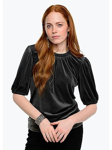 Ivy Jane Velvet Rouched Neck Top in Black (view 2)