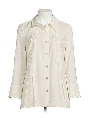 MULTIPLES Cuffed 3/4 Sleeve Button Front Tucked Shirt in White (view 1)