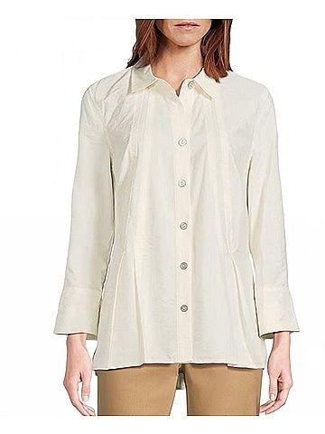 MULTIPLES Cuffed 3/4 Sleeve Button Front Tucked Shirt in White (view 2)