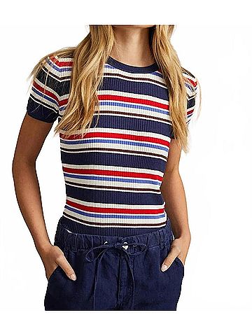 Bella Dahl Fitted Crew Tee in Seaside Stripe (view 2)