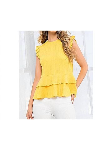THML Ruffle Tie Back Top in Mustard (view 2)