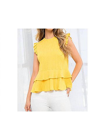 THML Ruffle Tie Back Top in Mustard (view 2)