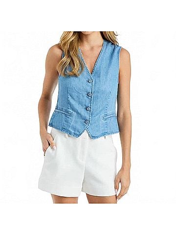 Drew Della Denim Vest in Bleach (view 2)
