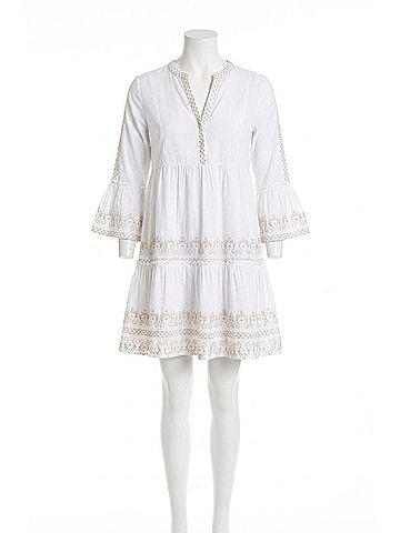 A.P.N.Y. Tiered Flounce Sleeve Dress in White/Natural (view 1)
