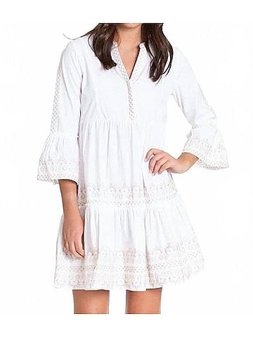A.P.N.Y. Tiered Flounce Sleeve Dress in White/Natural (view 2)