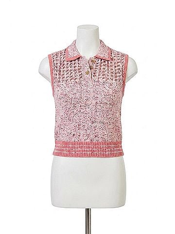 Central Park West Clover Sleeveless Mesh Polo Shirt in Pink (view 1)