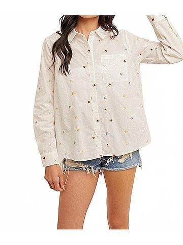 Hem & Thread Flower Show Shirt in White (view 2)