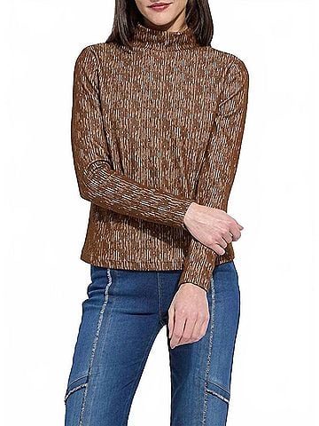 Lyssé Carter Textured Long Sleeve Turtleneck Top in Rob Brown (view 2)