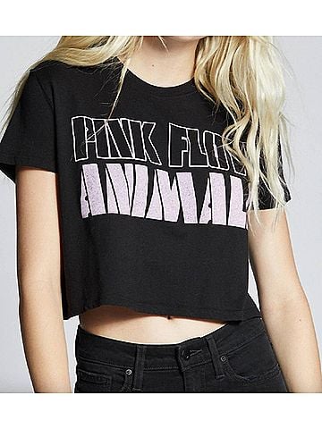 Recycled Karma Pink Floyd Animals Cropped Tee in Black (view 2)