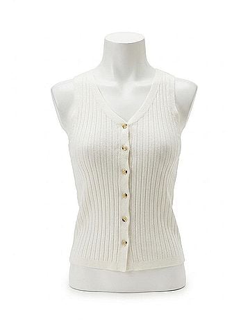 Astr Ribbed Button Front Top in White (view 1)