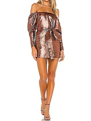 Michael Costello Hadley Mini Dress in Bronze (view 2)