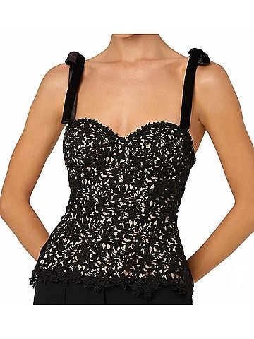 Astr Donne Floral Lace Bustier Top in Black Nude (view 2)