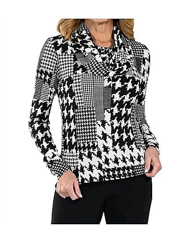 Frank Lyman Design Knit Cowl Neck Long Sleeve Top in Black And White (view 2)