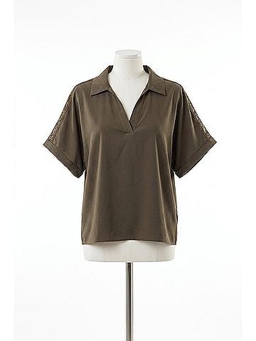 Renuar Woven's V-Neck Top in Khaki (view 1)