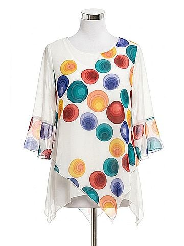 Adore Chiffon Bright Multi Colored Dot Blouse in White (view 1)