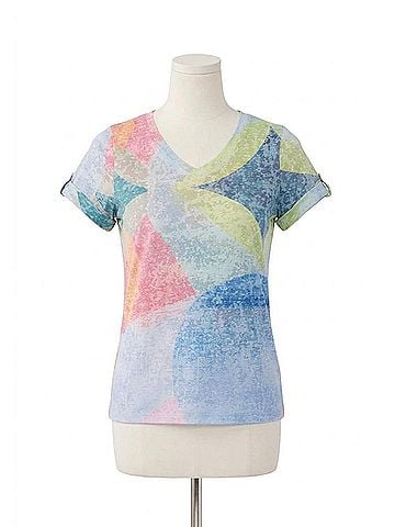 FDJ V Neck Short Sleeve Top in Painted Tile (view 1)