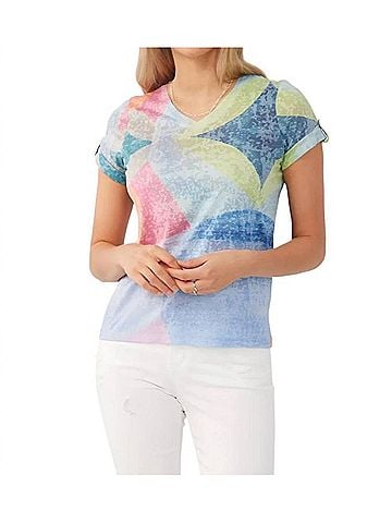 FDJ V Neck Short Sleeve Top in Painted Tile (view 2)