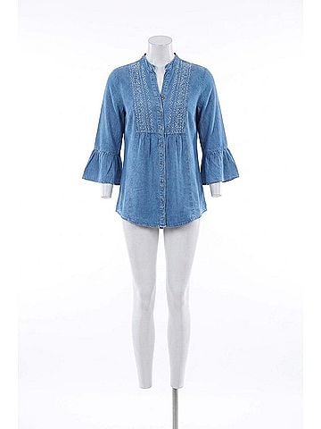 Parsley & Sage Asha Embroidered Peasant Top in Blue (view 1)