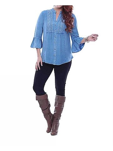 Parsley & Sage Asha Embroidered Peasant Top in Blue (view 2)