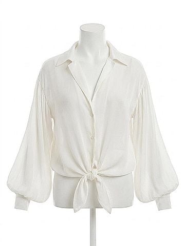 Glam Stephanie Tie Front Collared Blouse in White (view 1)