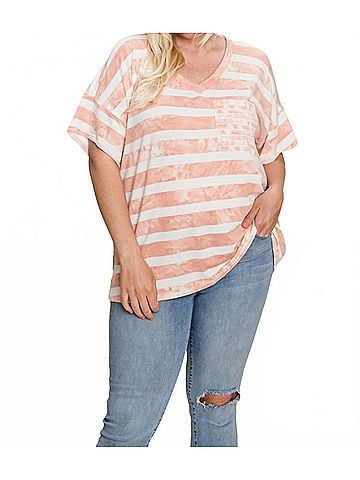 Cotton Bleu Striped Pocket Top - Plus in Ivory/Rose (view 2)