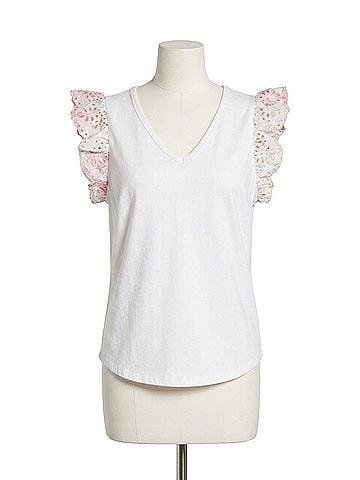 Tyler Boe Erin Eyelet Sleeve Tee Top in White (view 1)