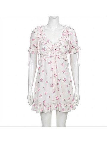 For Love & Lemons Fiona Floral Mini Dress in White (view 1)