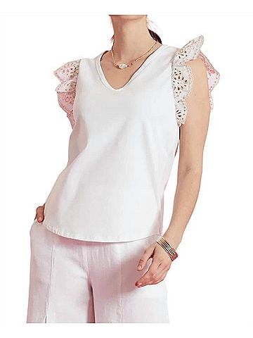 Tyler Boe Erin Eyelet Sleeve Tee Top in White (view 2)
