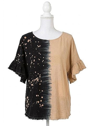 Umgee Dip Dye Ruffle Sleeve Top in Black (view 1)