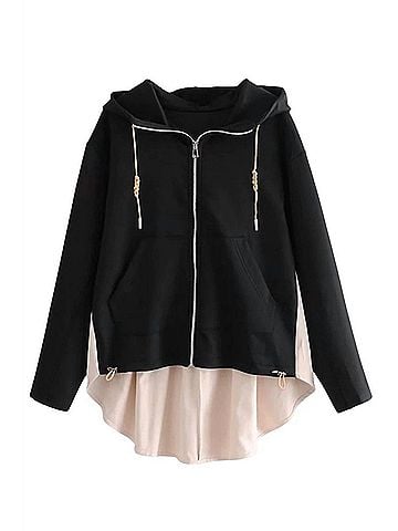 SundayUp Mckenna Contrast Front Zipper Hoodie Jacket in Black (view 1)