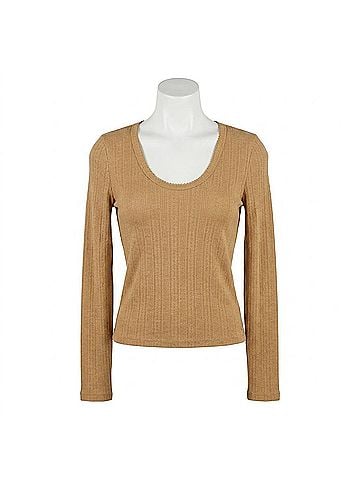 Eddie Bauer Women's Perfect Pointelle Long Sleeve Top in Camel Brown (view 2)