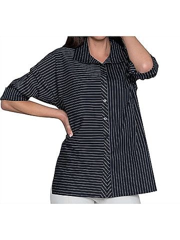 Stella Carakasi Attitude Shirt in Black Yarn Dye Stripe (view 2)