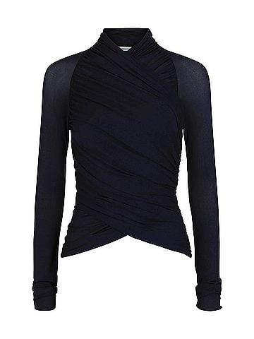 Salvatore Ferragamo Women's Ruched Long-Sleeve Top in Blue (view 2)