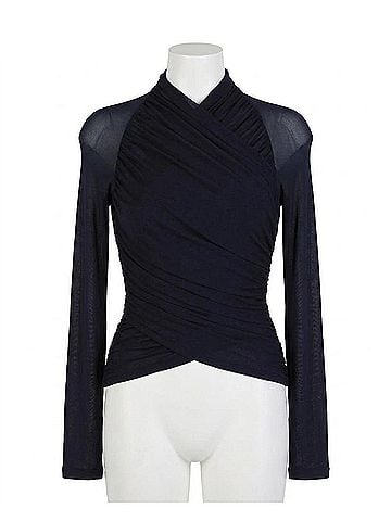 Salvatore Ferragamo Women's Ruched Long-Sleeve Top in Blue (view 1)