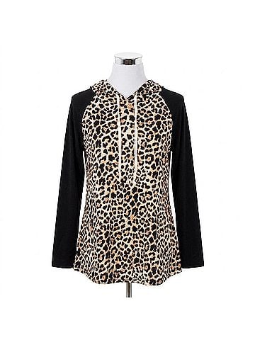 Chris & Carol Soft Leopard Hoodie in Brown/Black (view 1)