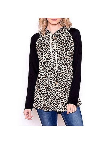 Chris & Carol Soft Leopard Hoodie in Brown/Black (view 2)