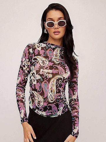 Fifteen Twenty Khami Shirred Long Sleeve Top in Paisley (view 2)