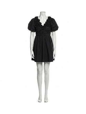 English Factory Flower Neckline Puff Sleeve Mini Dress in Black (view 1)