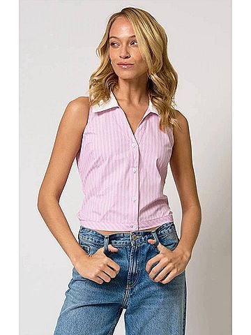 Central Park West Ora Poplin Smocked Halter Top in Pink (view 2)