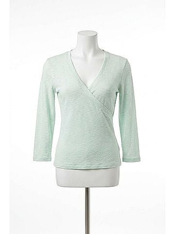 Lilla P Ribbed Slub 3/4 Sleeve Surplice Top in Pool (view 1)