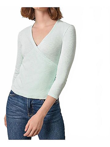 Lilla P Ribbed Slub 3/4 Sleeve Surplice Top in Pool (view 2)
