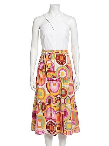 Donna Morgan Mariana Halter Midi Dress in Cream/Orange (view 1)