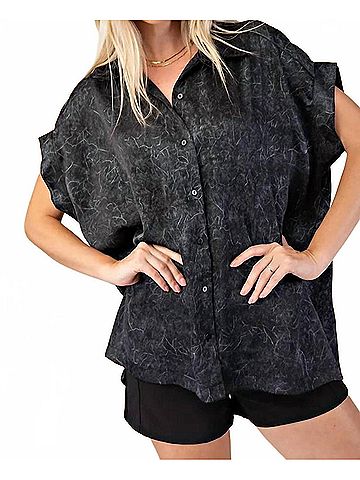 Glam Oversized Button Down Blouse in Grey (view 2)