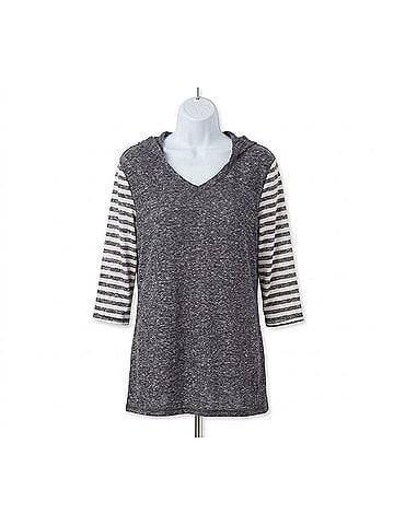 Felina Summer Vacation Tunic With Hoodie &amp; Open Back in Black (view 1)