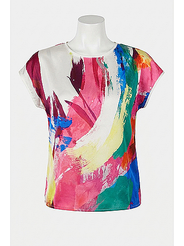 Frank Lyman Design Short Sleeve Loose Fitting Top in Multi/Vanilla (view 1)