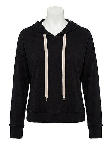 Karen Kane Charli Contrast Embellished Hem Hoodie in Black And Dark Tan (view 1)