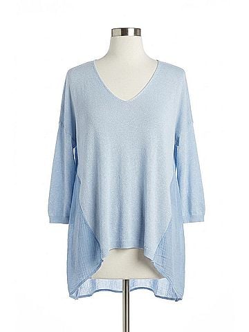 Tempo Paris 3/4 Sleeve V Neck Top in Sky (view 1)